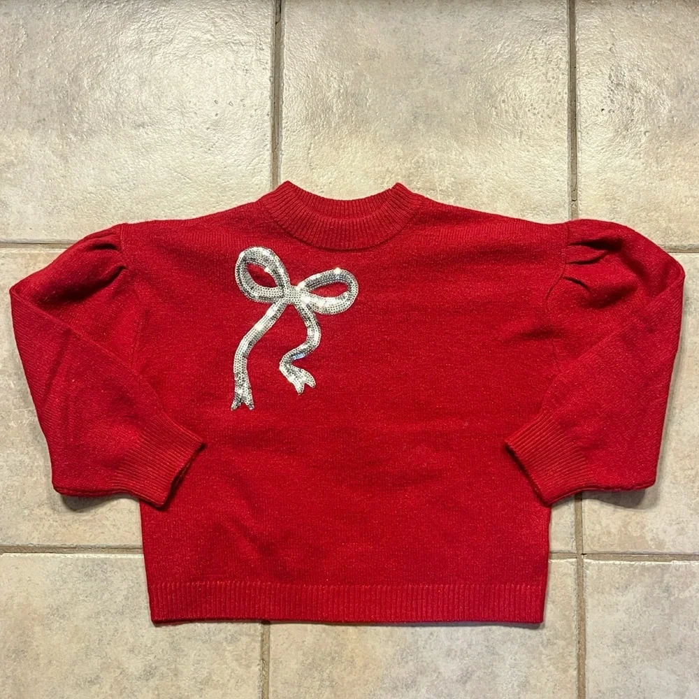 NWOT The Children's Place Girls Long Sleeve Crew Neck Sweater in Red Bow